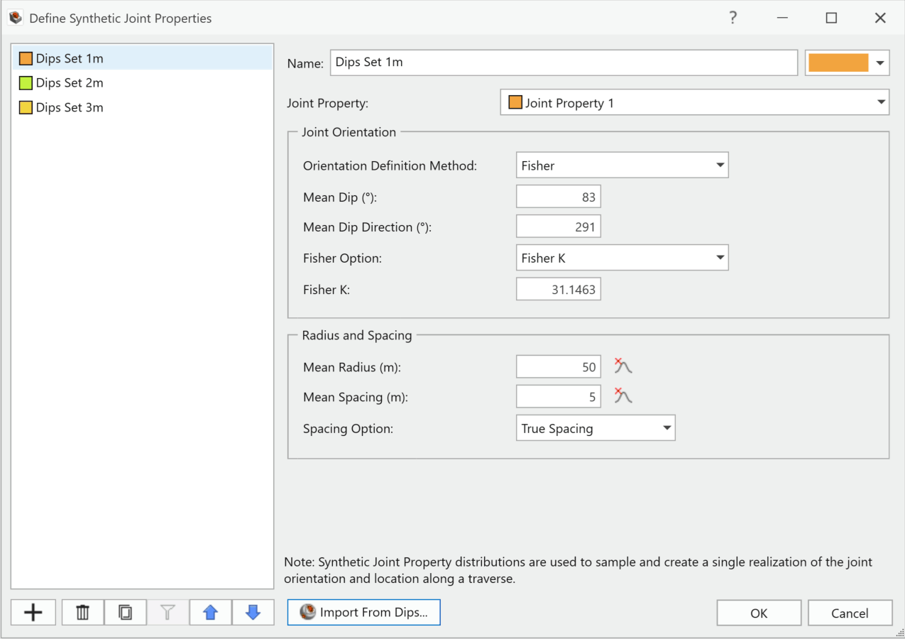 Define Synthetic Joint Properties dialog