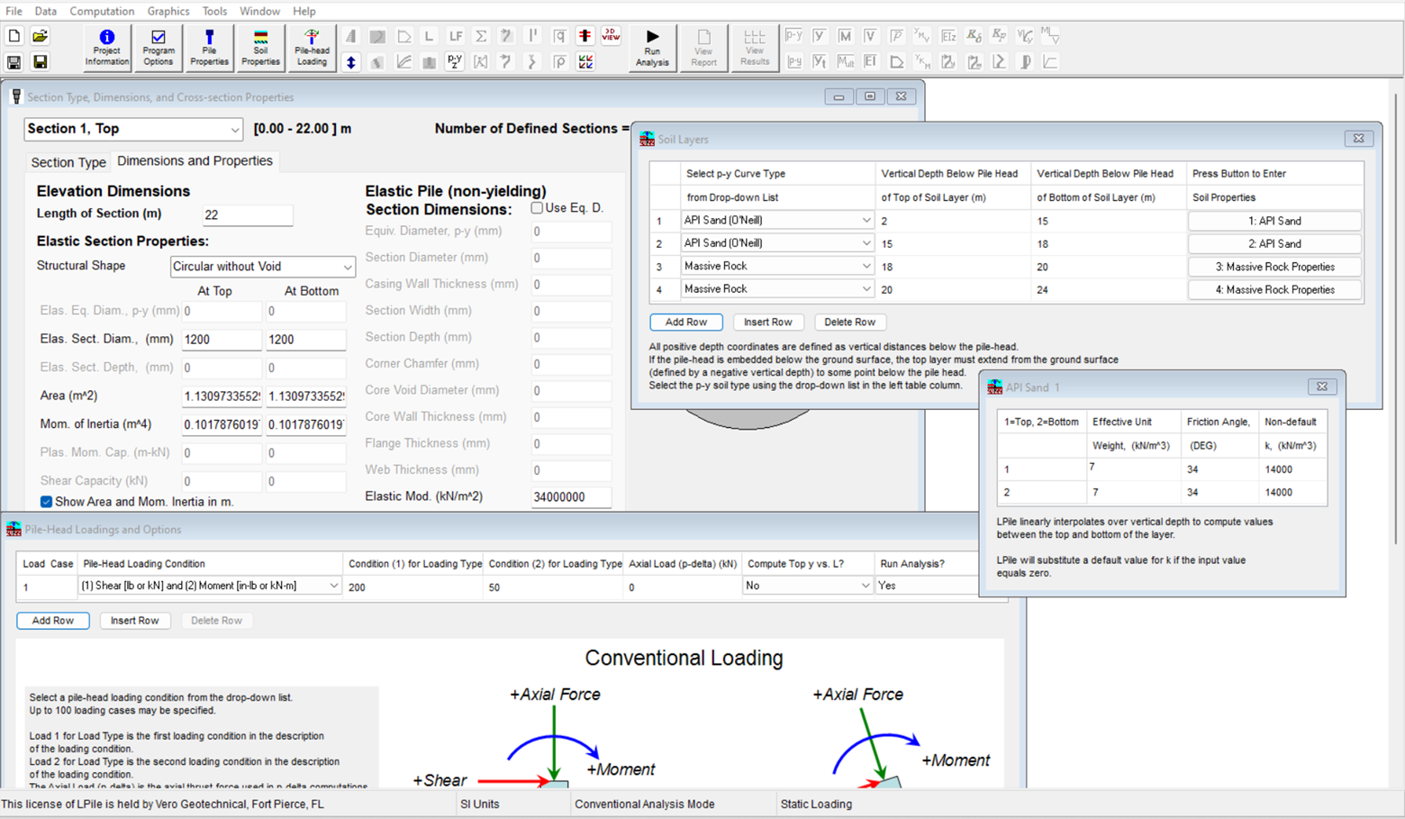 Input windows of the example LPILE model