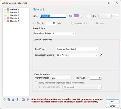 Define Materials Property Dialog