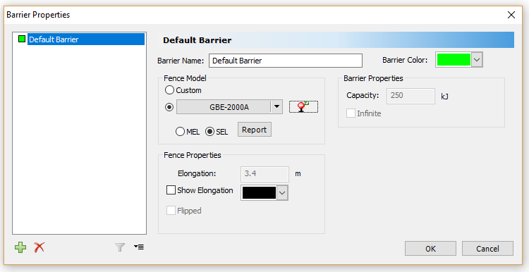 RocFall - Barrier Properties Dialog