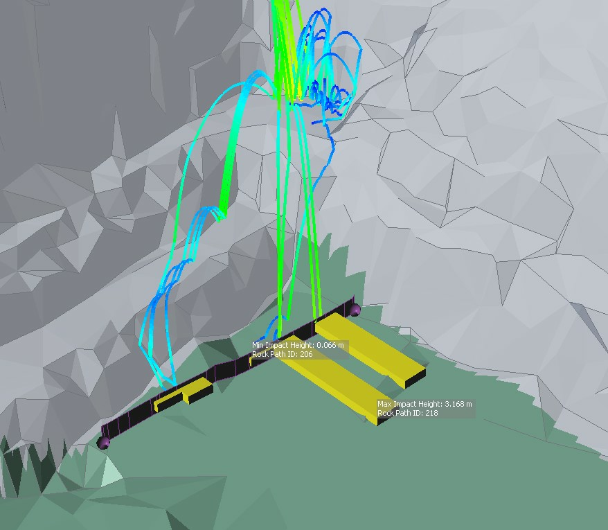 Closeup of Graphs on 3D RocFall3 Model