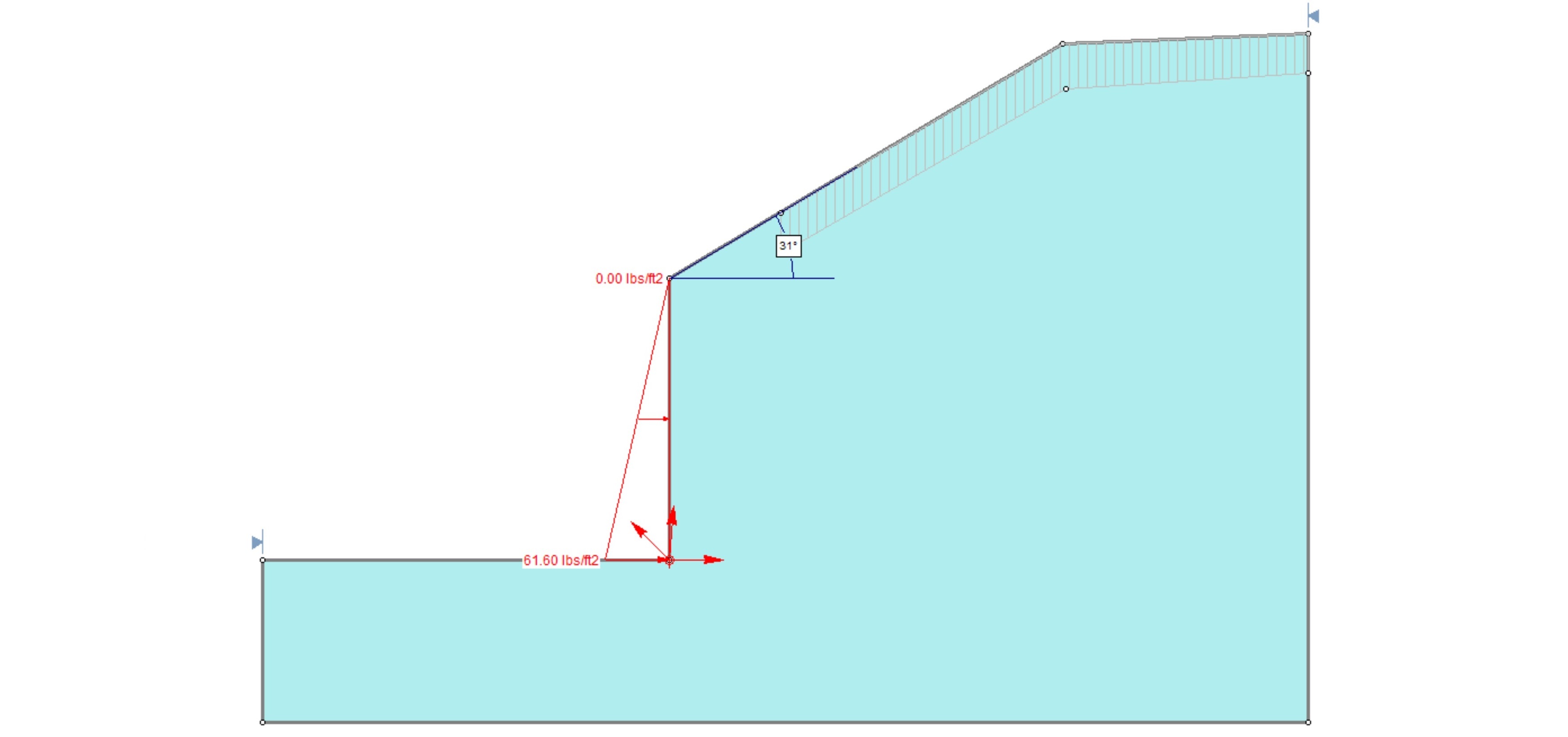 Figure 1. Before: a triangular pressure could only be applied to a vertical cut using the “distributed load” option under “Support”.