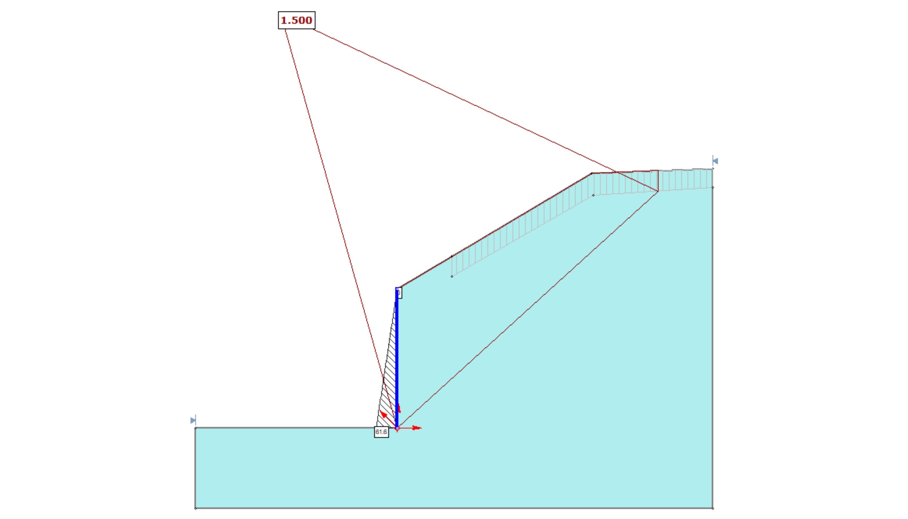 Figure 3. After: a retaining wall support is defined in the model and a triangular pressure distribution is now easily added in Equivalent Fluid Pressure.