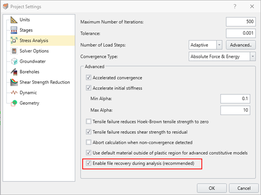 Figure 1. The RS3 window where you can enable file recovery during analysis.