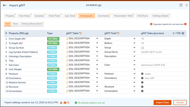 gINT Import tool in RSLog provides ultimate flexibility to map your gINT data structure.