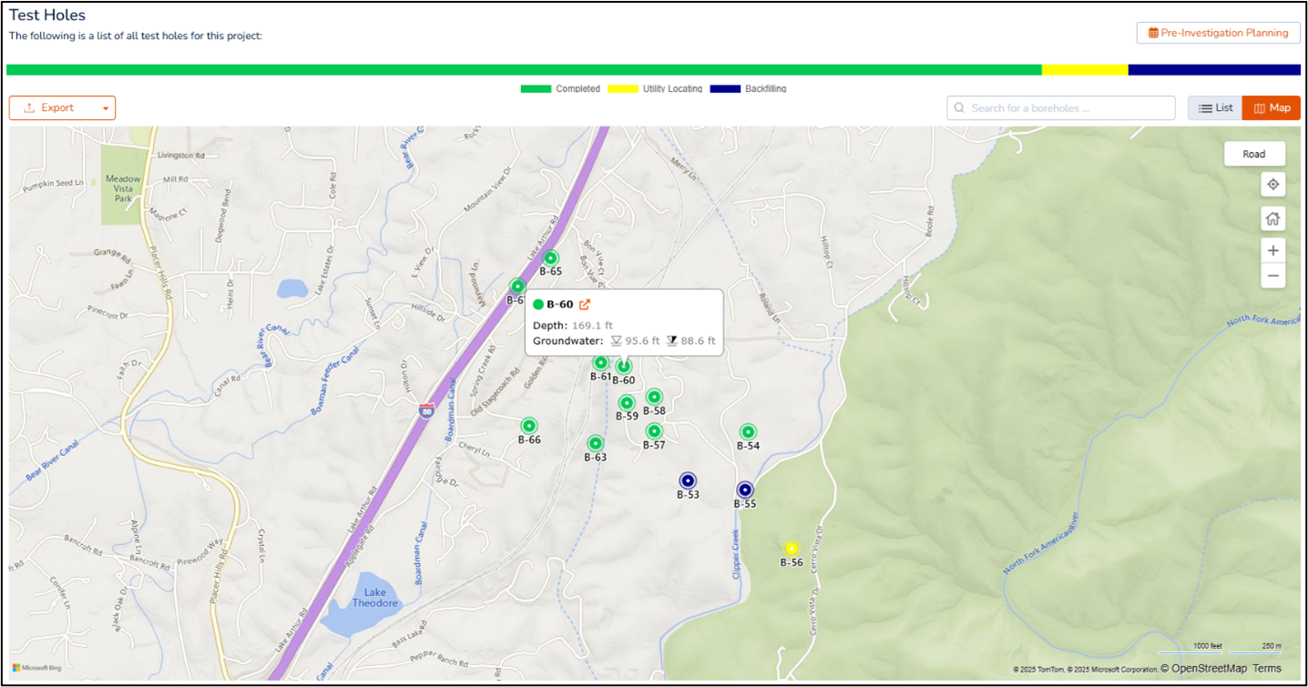 Boreholes imported to RSLog from the gINT project file.
