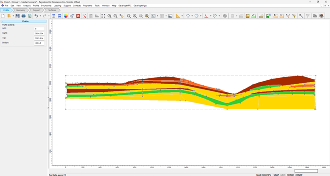 Slide2 displays the RSLog cross-section as a soil profile in the model