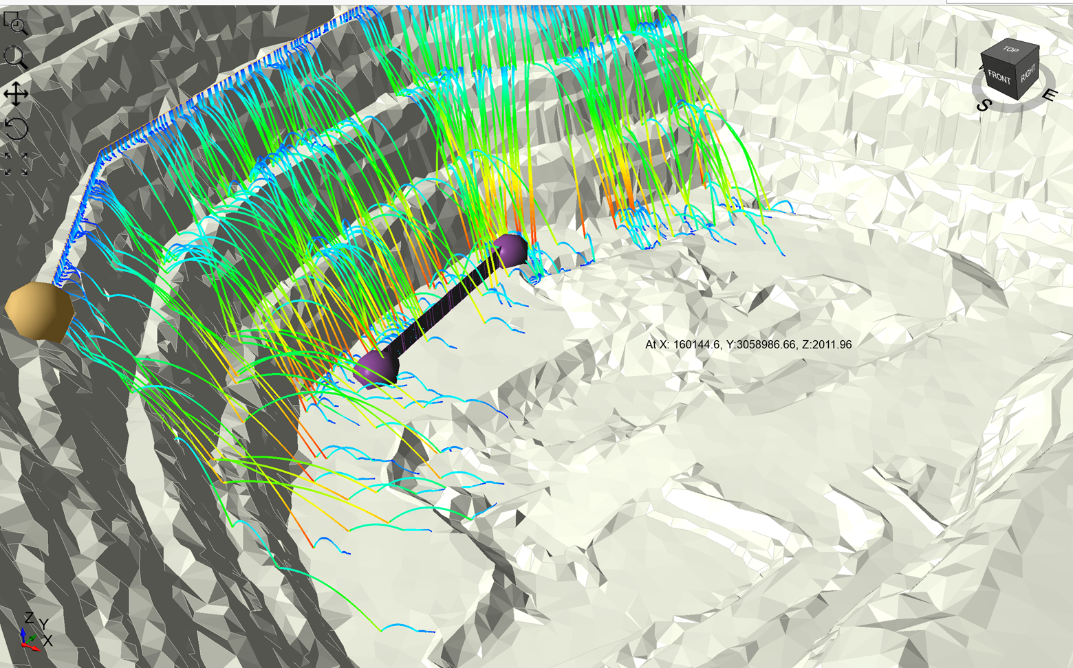 The image shows RocFall3 barriers