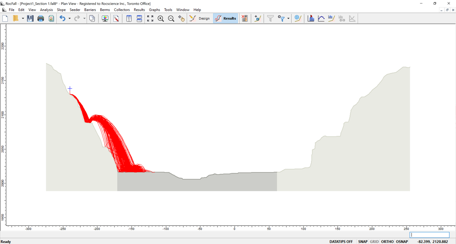 The image shows RocFall3 model in RocFall2