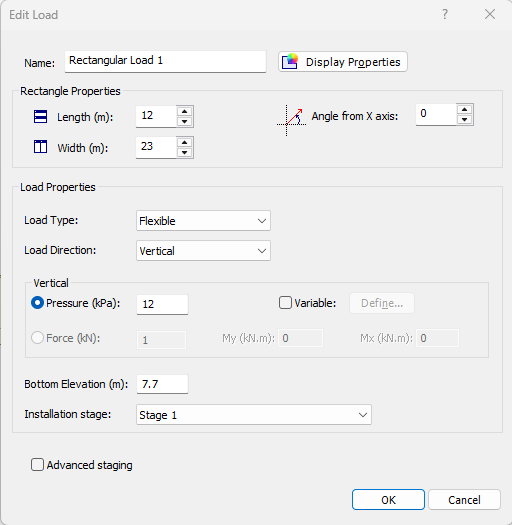 Rectangular Load Definition in Settle3