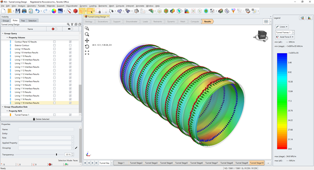 Liner local coordinate with Axial Force Contours