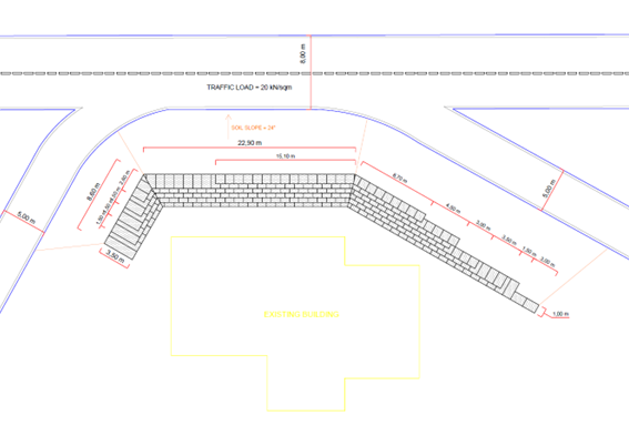Figure 1. A plan view of the studied gabion wall.
