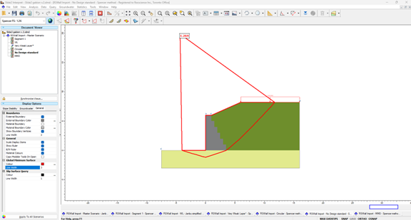 Figure 16. Non-Circular failure mechanism for the overall stability of the gabion wall (ASD method) in Slide2.