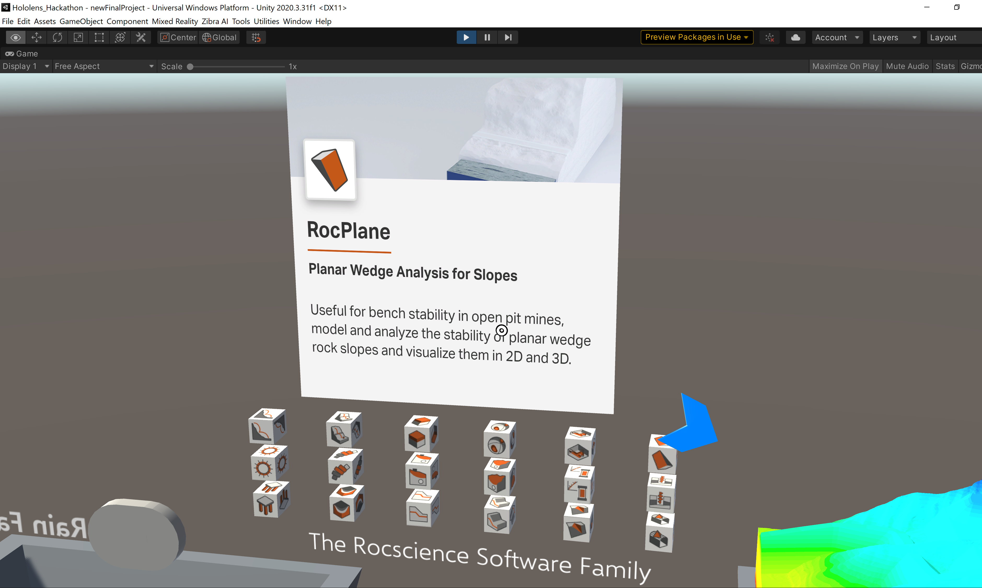 The Rocscience Software suite. Clicking a program icon brings up additional information and a short description of that software allowing users to investigate which software is right for them.