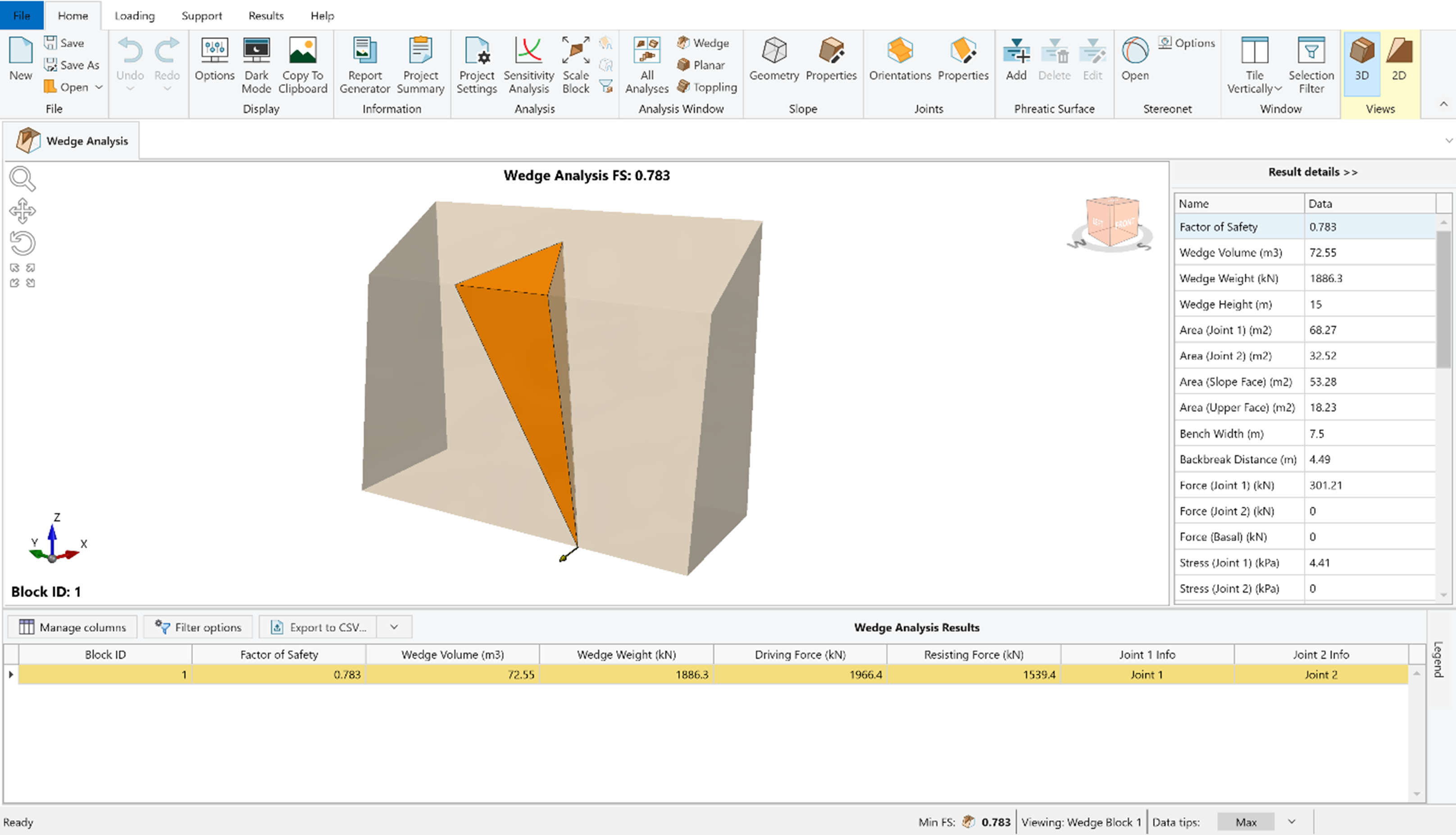 RocSlope2 Wedge Failure Analysis Figure 4