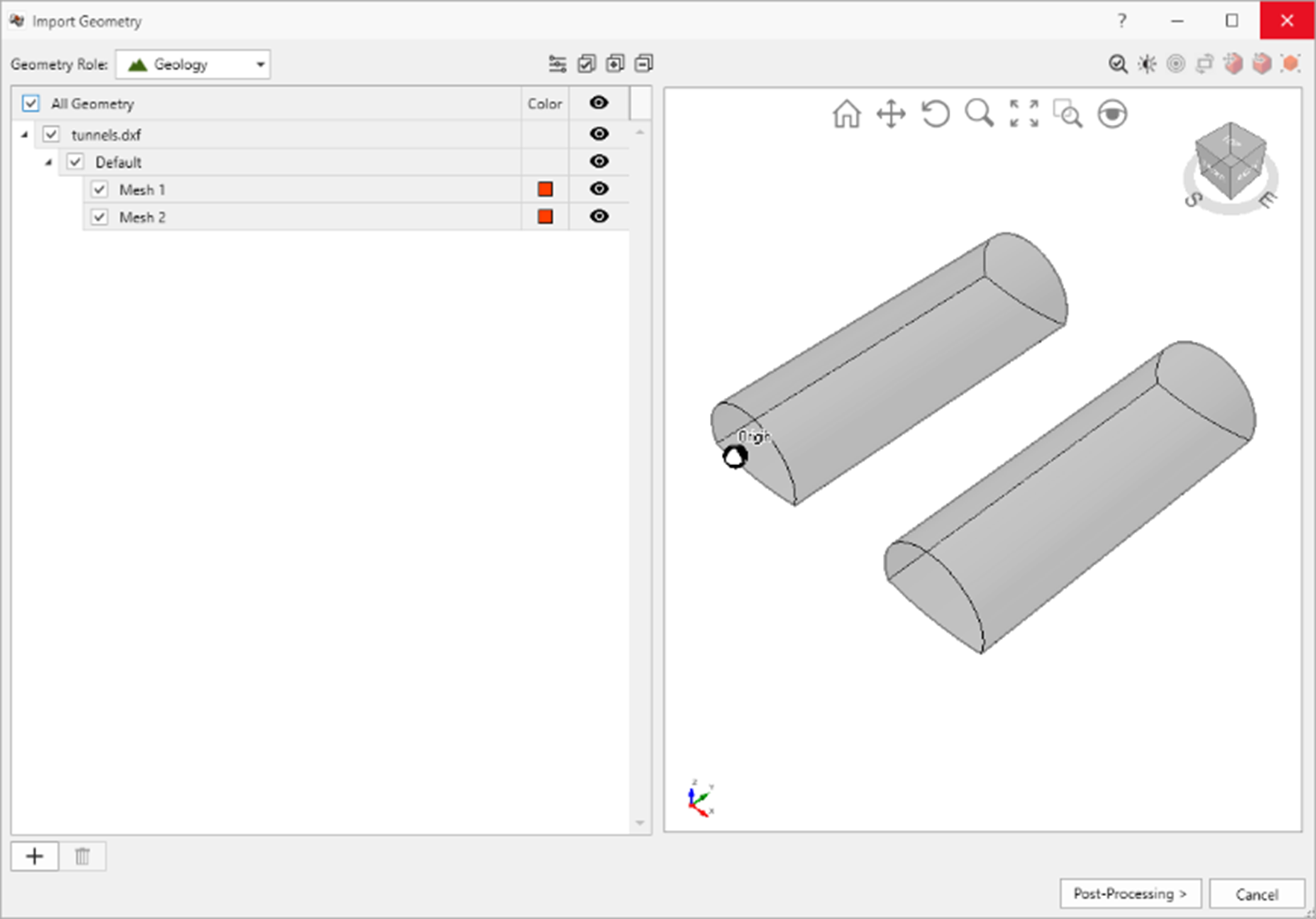 Figure 1. A view of the Import Geometry window in RocTunnel3.