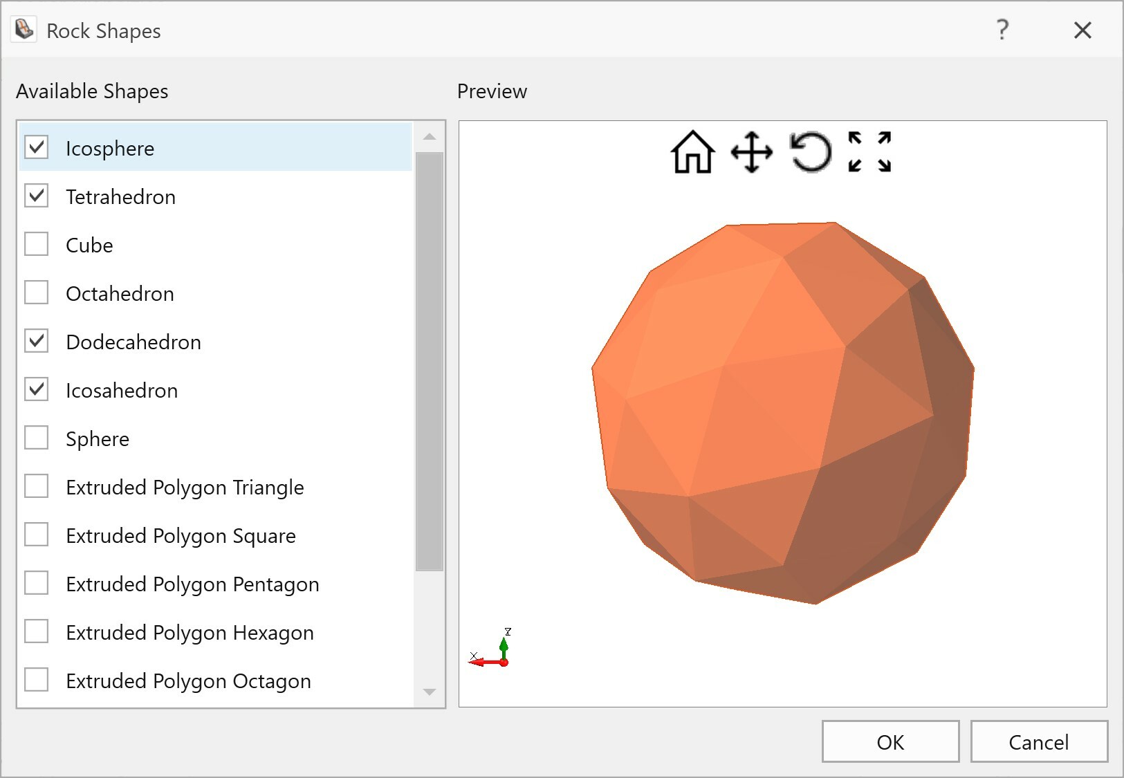 Rock Shape Library Screen in RocFall3