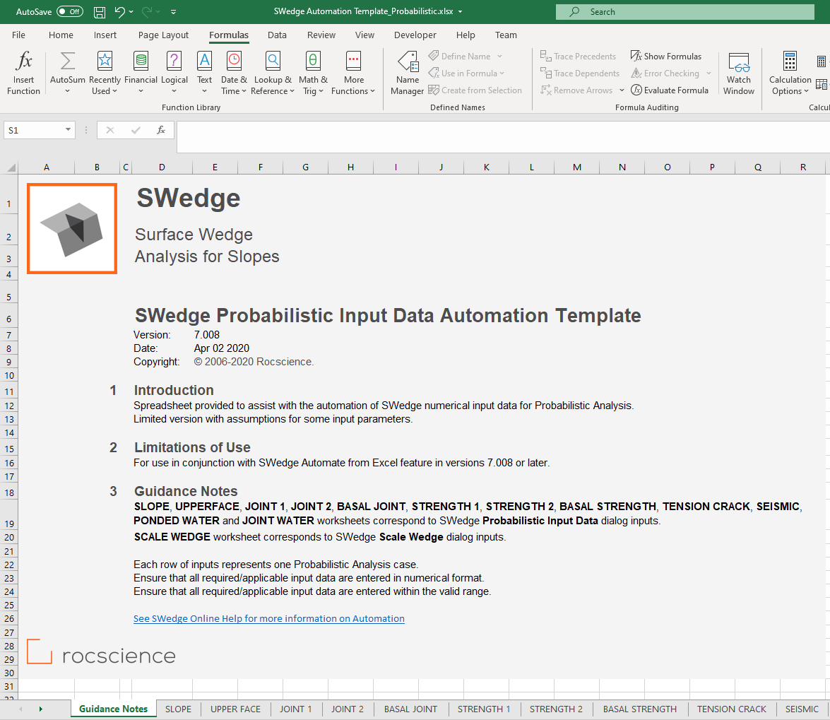 SWedge Probabilistic Input Data