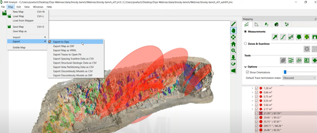 Figure 3. A view of the ShapeMetriX dialog where you can export joint measurements to Dips.