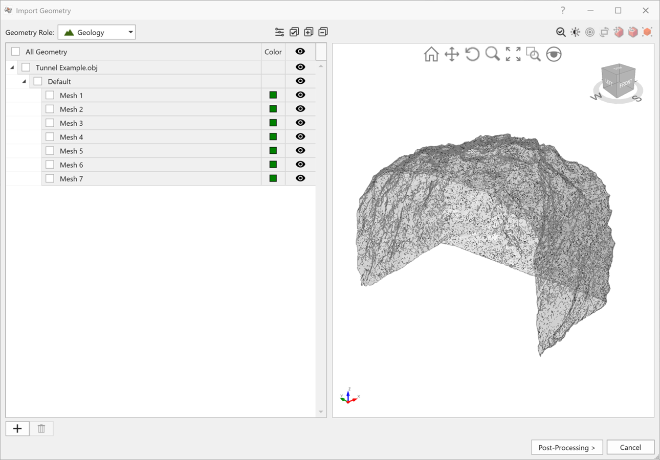 Figure 8. 3D Excavation surface imported into RocTunnel3 as .obj