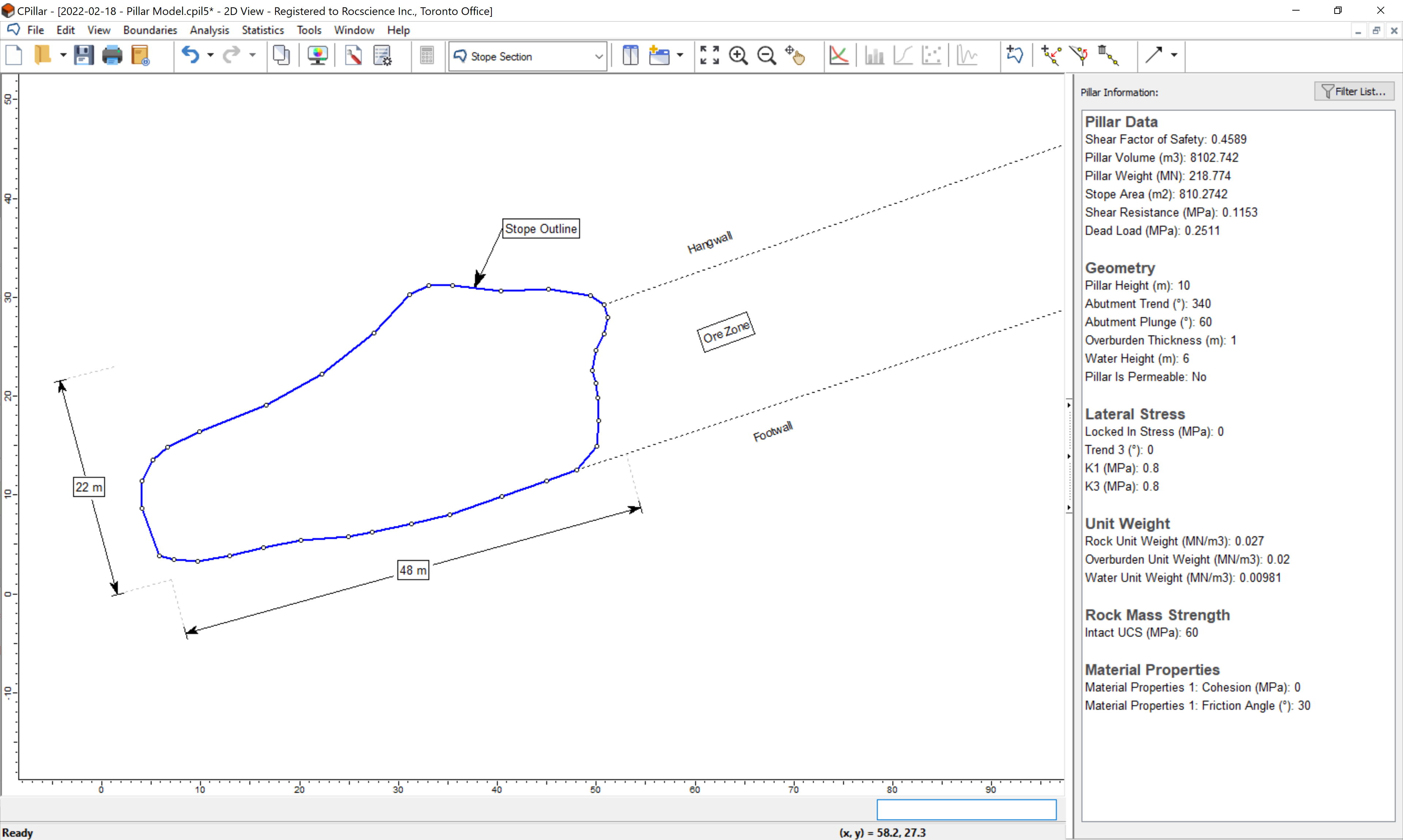 Stope Section View in CPillar