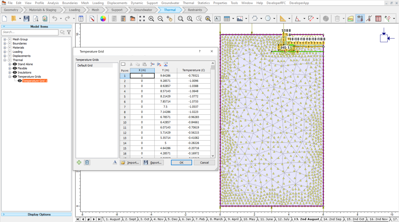 Model with temperature grid (shown as yellow triangles)