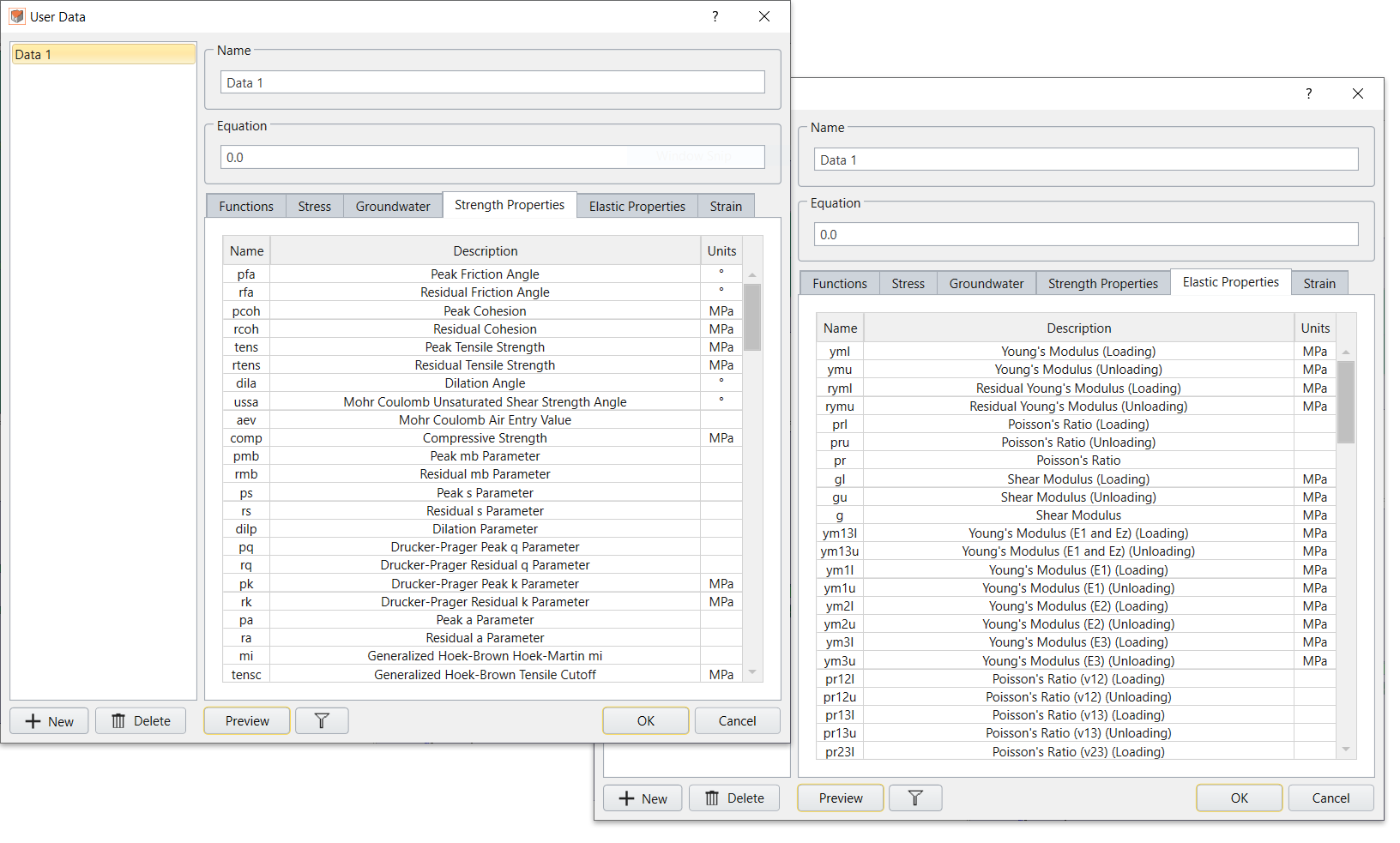 RS3: Strength Properties options for User Data dialog