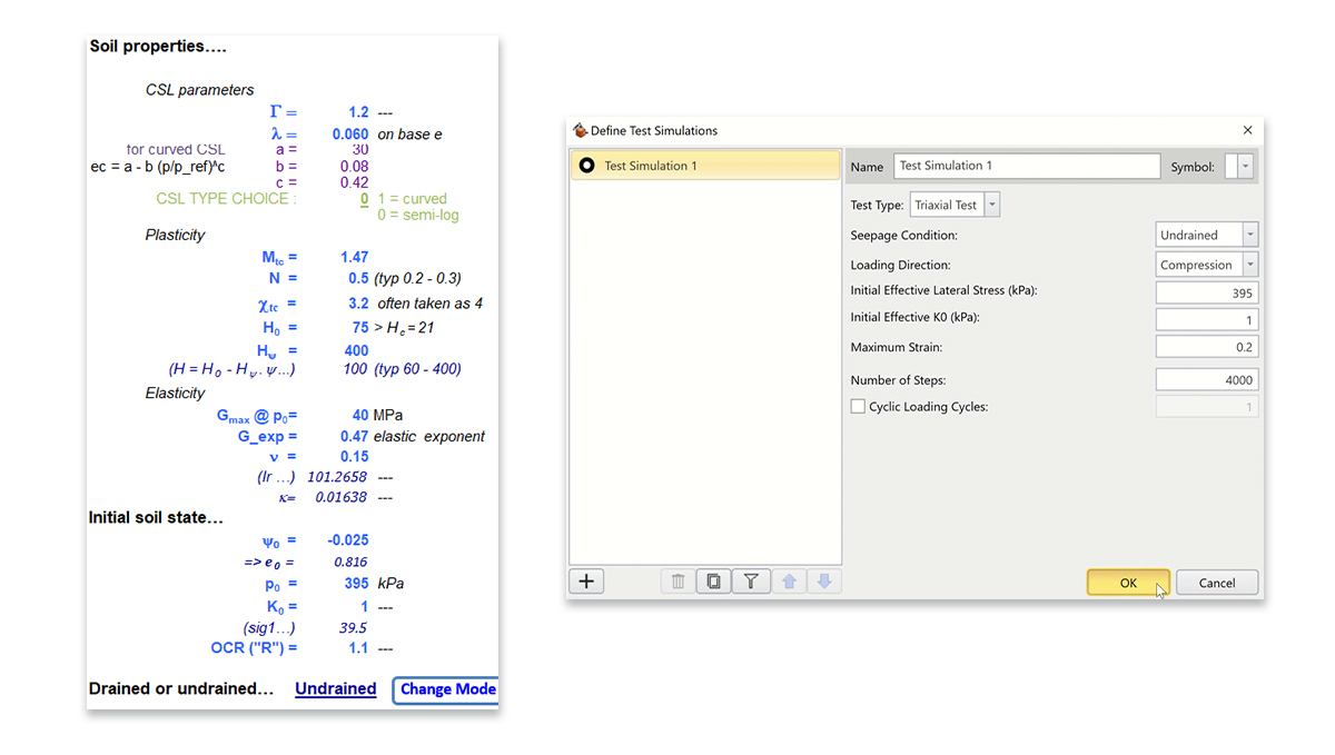 RSData - Soil Properties and Define Test dialog