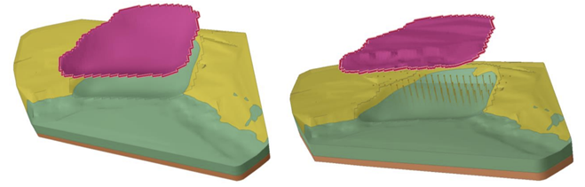 Fig. 7 shows Critical slip surface for unsupported (left) and supported (right) from LEM model.