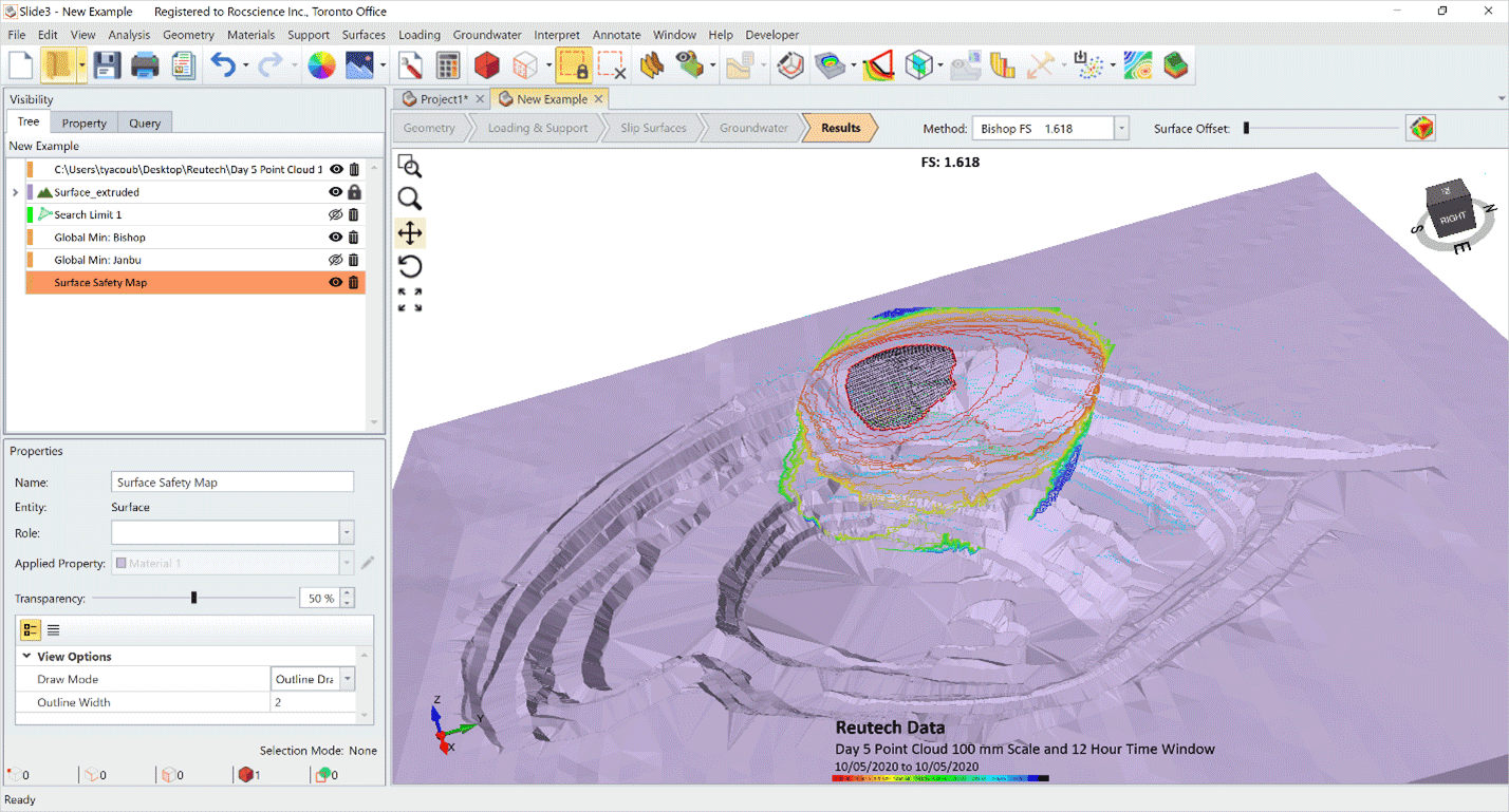 Slide3 Model showing critical failure surface on a purple model