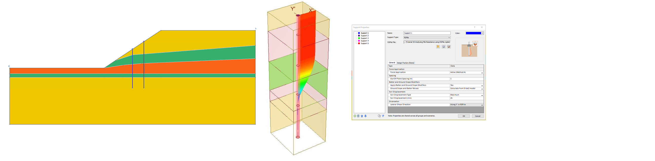 Save time by loading your RSPile file in Slide2. Match up your material layers and use the resistance functions in your slope stability analyses.