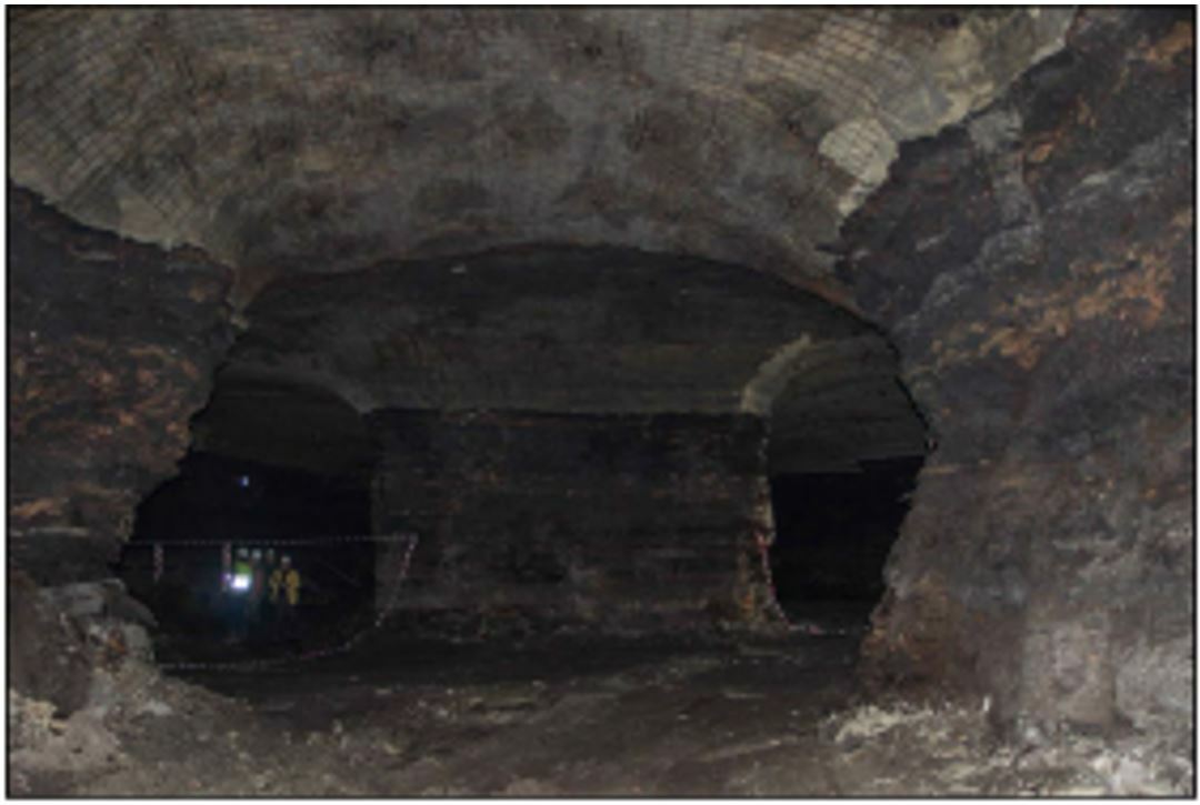 The image shows the underground exploitation site after the completion of stoping activities.