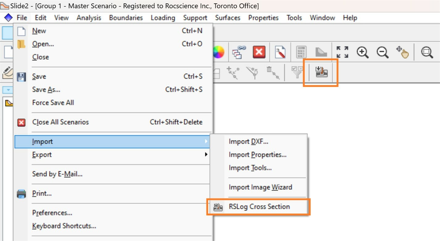 Slide2 Screen Showing RSLog Cross Section Import