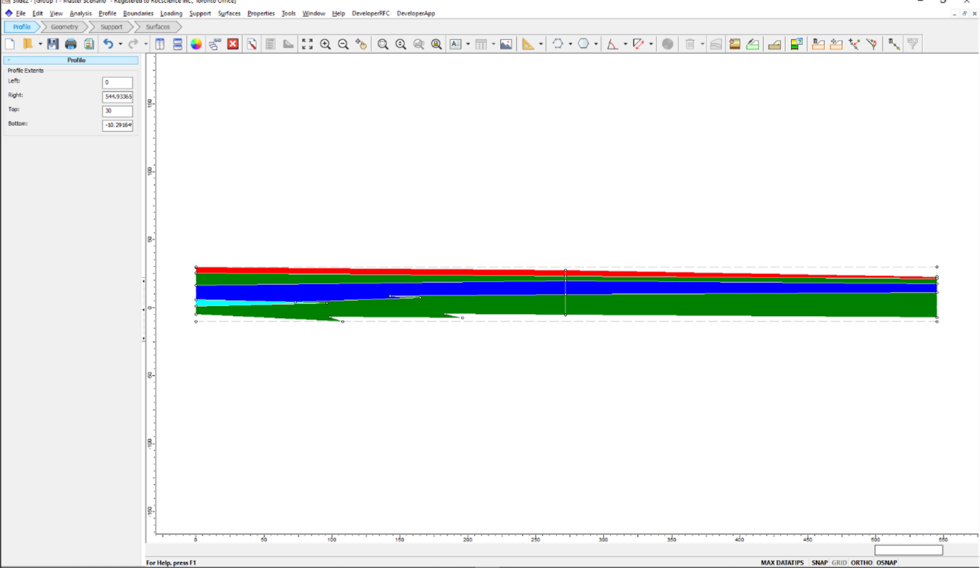 The image shows RSLog cross section imported in Slide2 as a soil profile