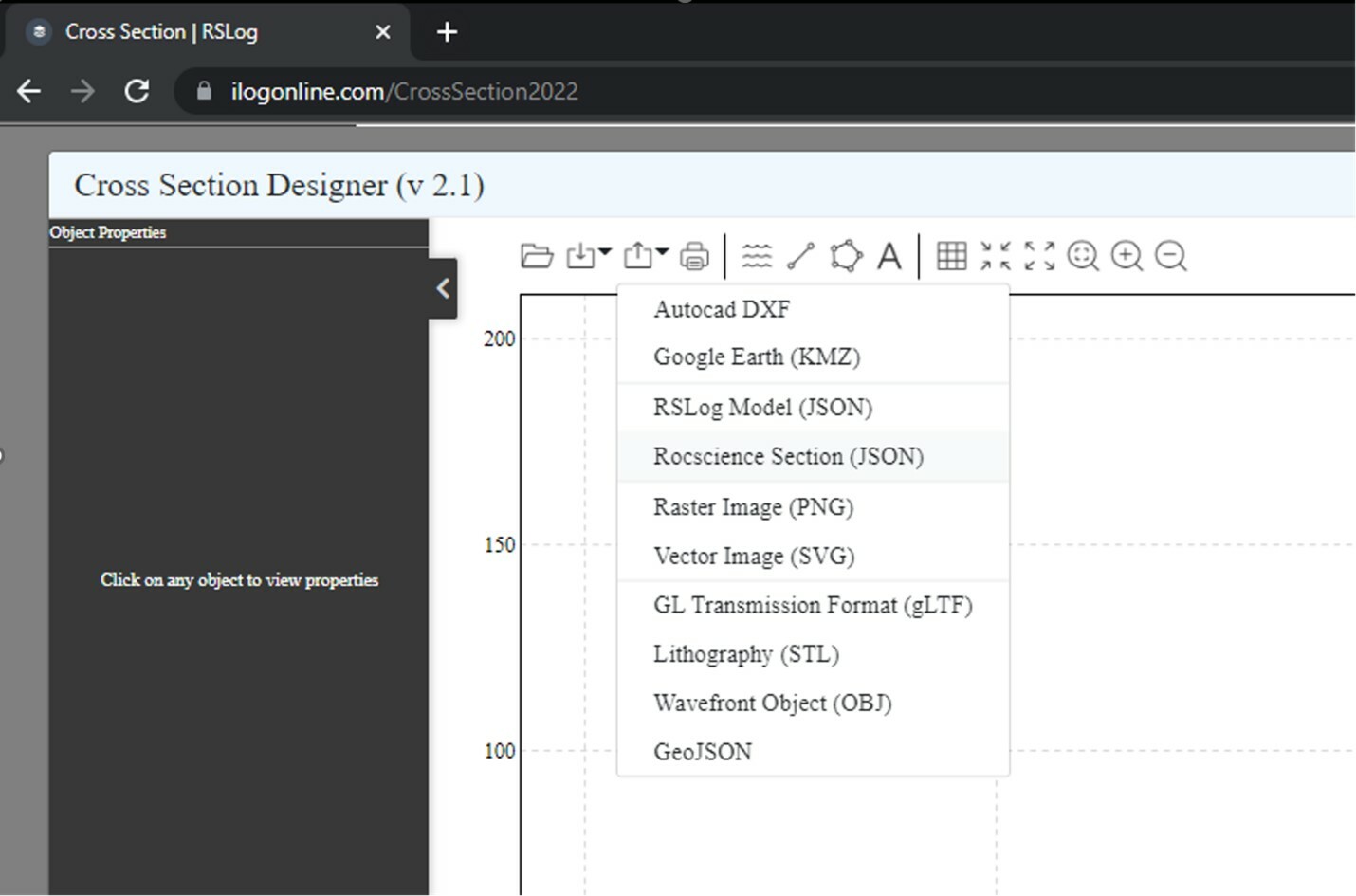 The image shows export Rocscience Section file from RSLog dialog