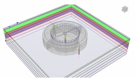 The image shows Settle3's stone column staging on a water tank