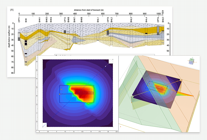 Collage of Settle3 screenshots showing section designer