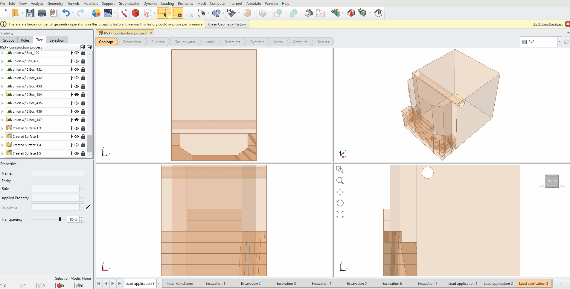 Figure1. Projection of pillar-induced surface loads onto the initial model geometry