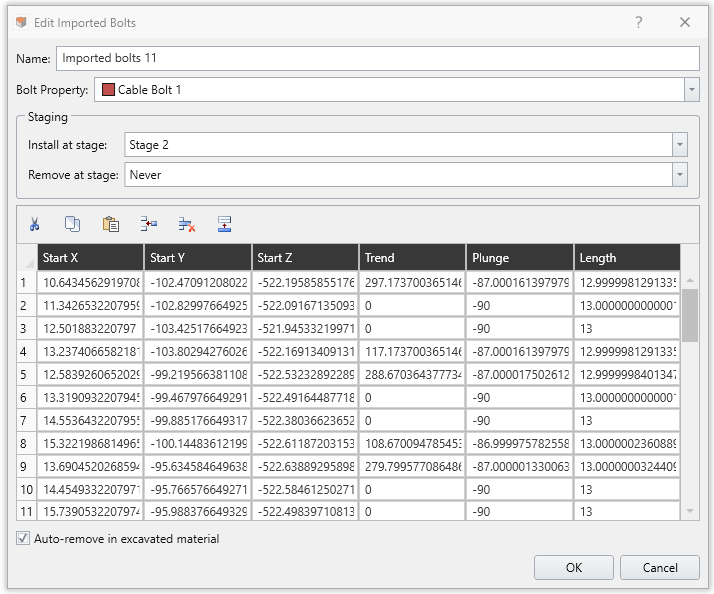 Figure 7. Editing and managing imported bolts: Properties, staging, and geometric adjustments in the dialog window