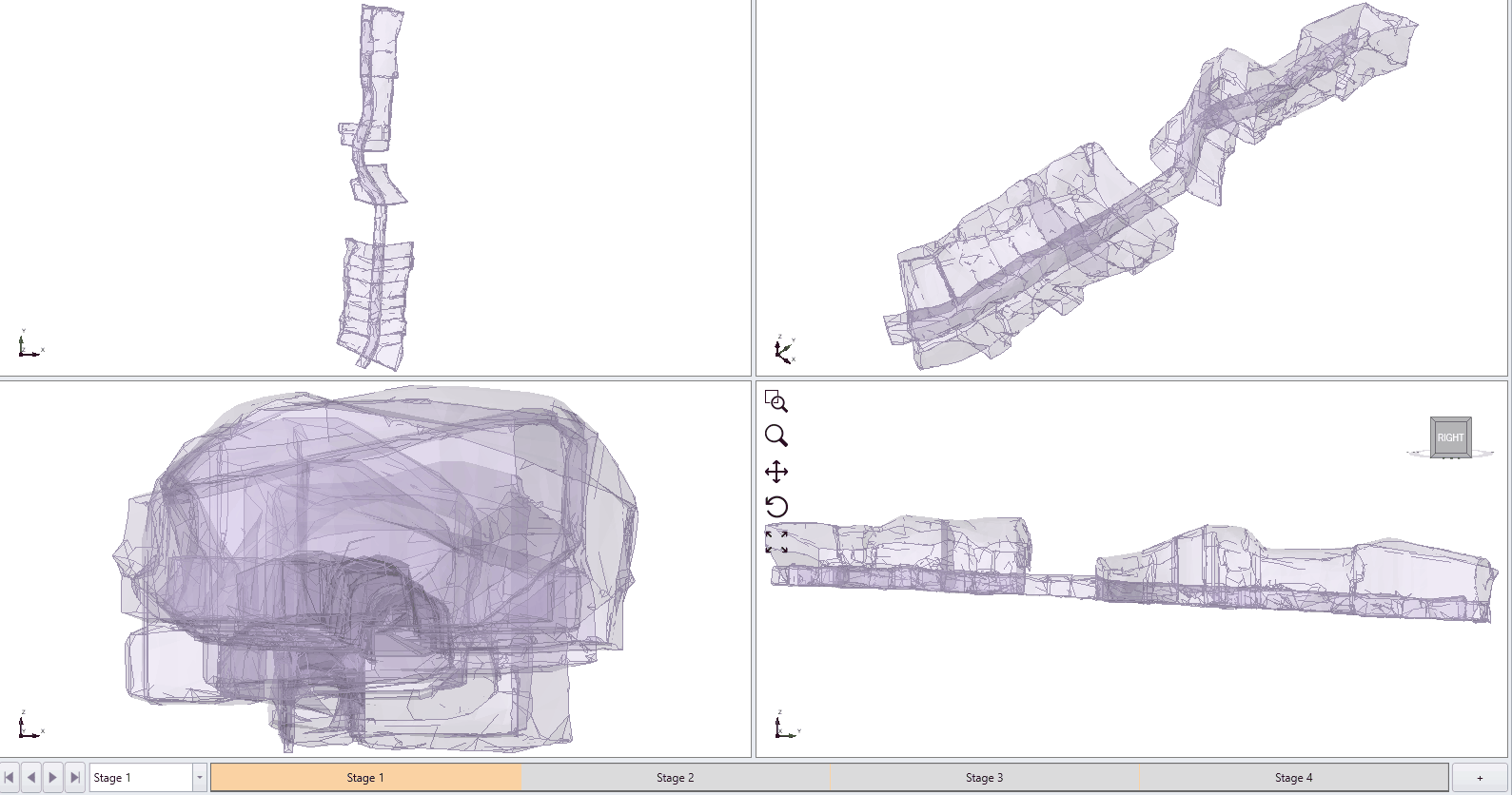 Figure 5. Progressive excavation stages with the formation of Excavation Damage Zones (EDZs) around the drift