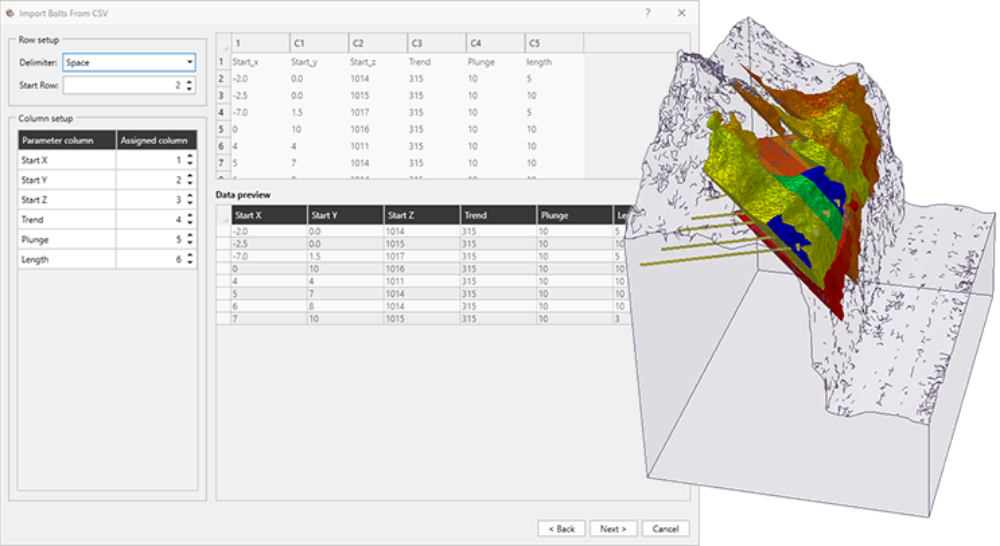 Import Bolts From .csv RocSlope3